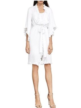 BCBGMaxAzria White Ruffle-Trim Short Robe dress with Tie Waist